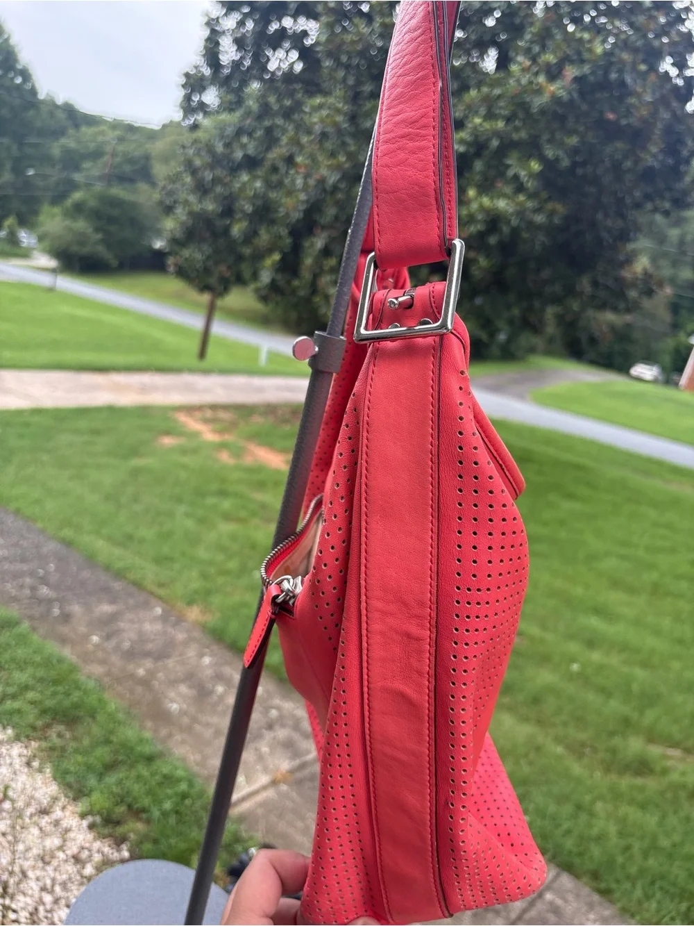 Coach Red Perforated Leather Shoulder Hobo